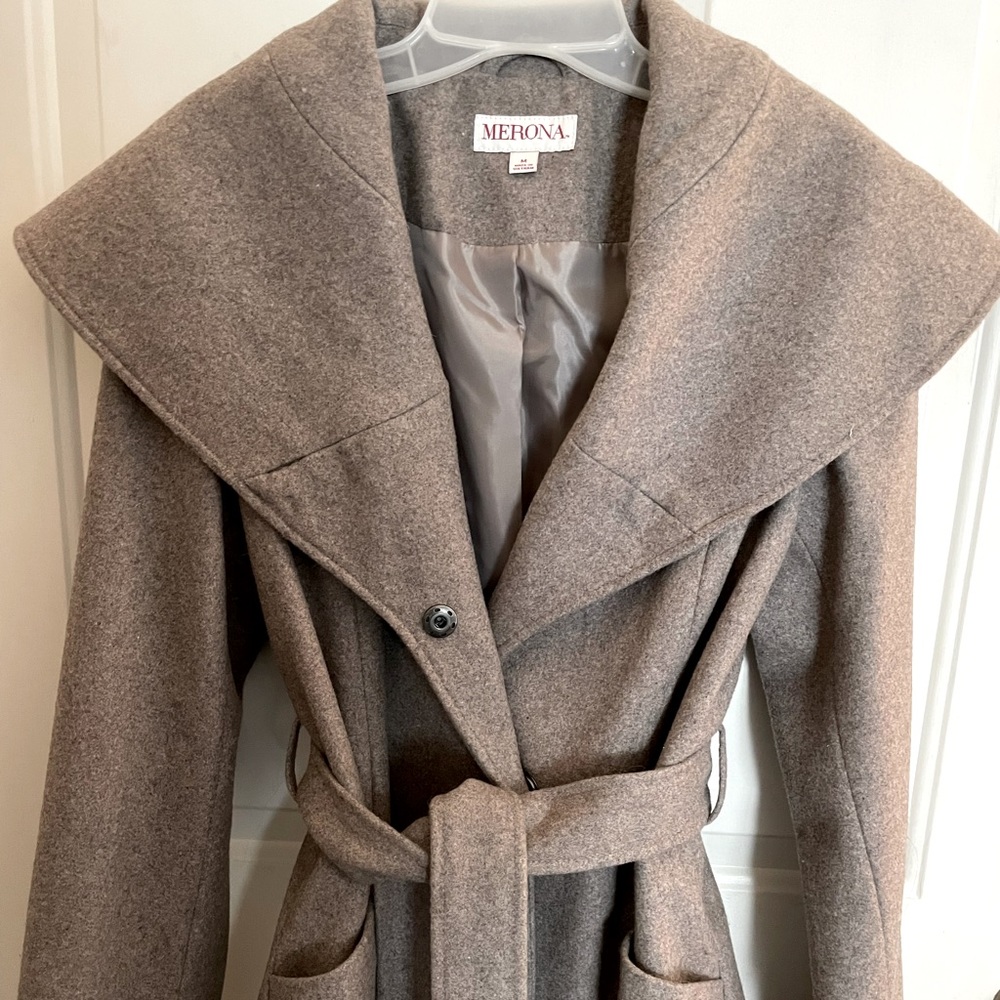 Wool trench coat with tie front